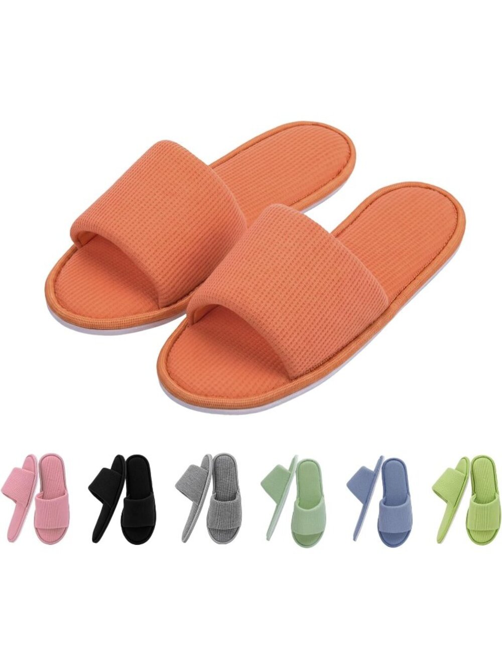 Women's Orange Waffle Fabric Memory Foam Cushioning Slip-On Open Toe Slippers